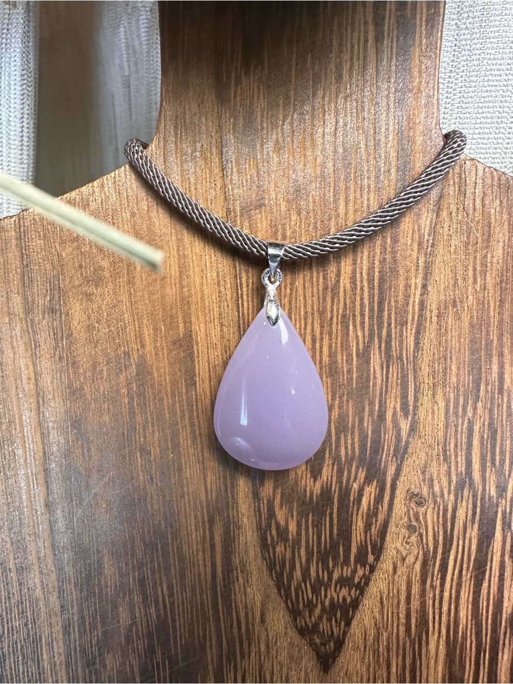Lavender Teardrop Pendant Necklace on Brown Rope - Picture 7 of 15